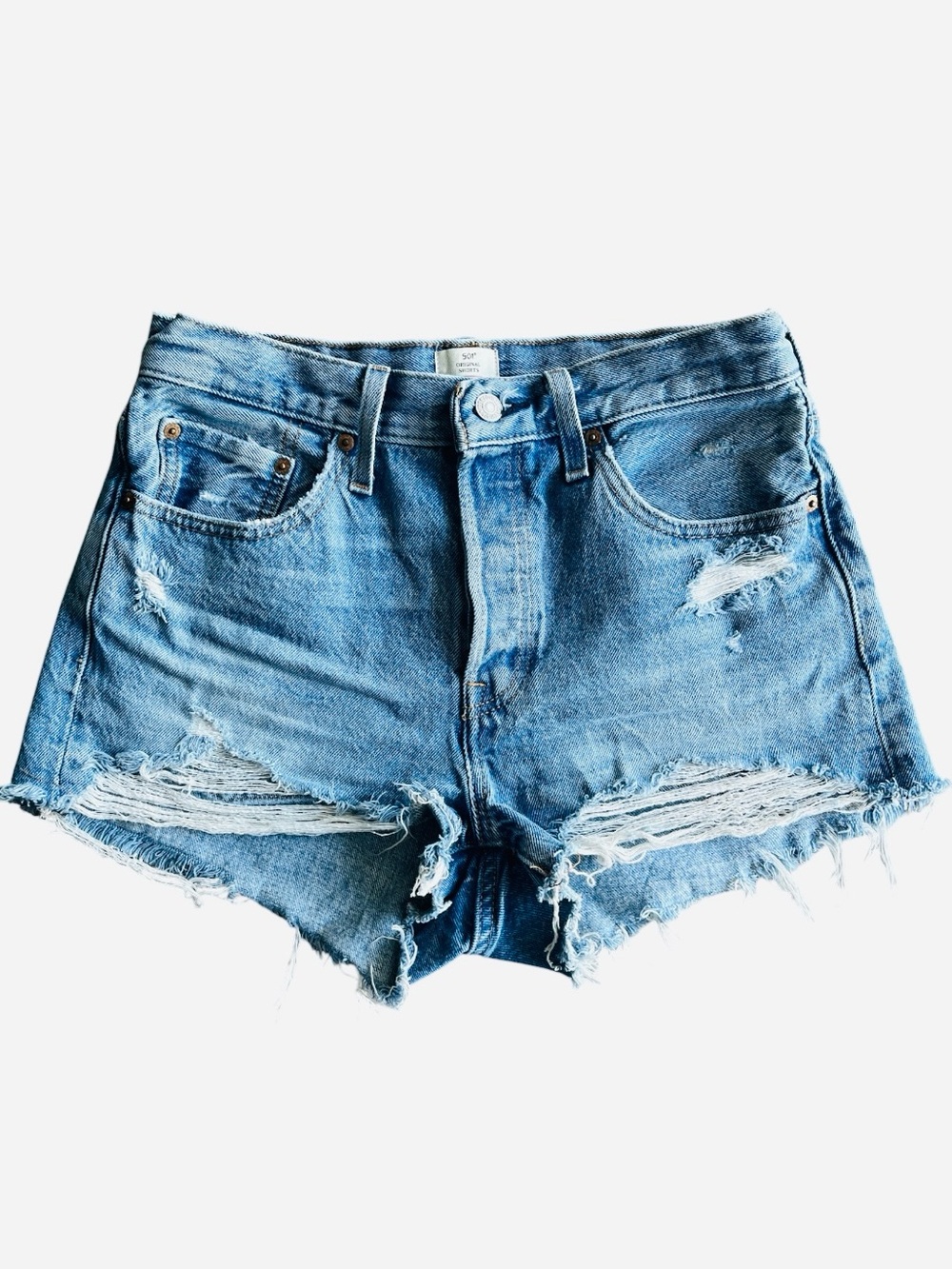 Levi's 501 Lighter Blue Distressed Cutoff Denim Shorts 27